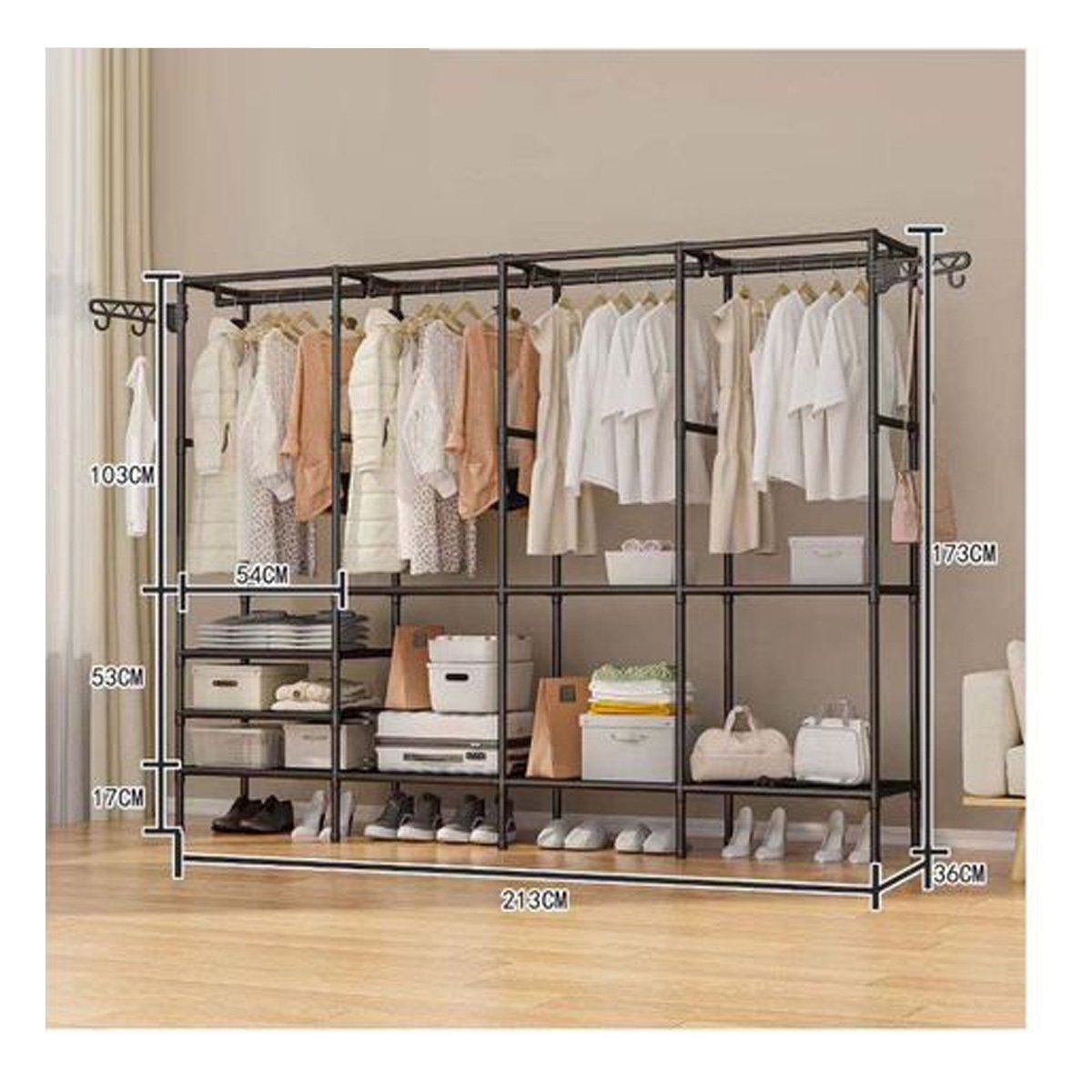 GRETAIL - Ropero Armario Closet Perchero Organizador Ropa 4 Cuerpos Negro