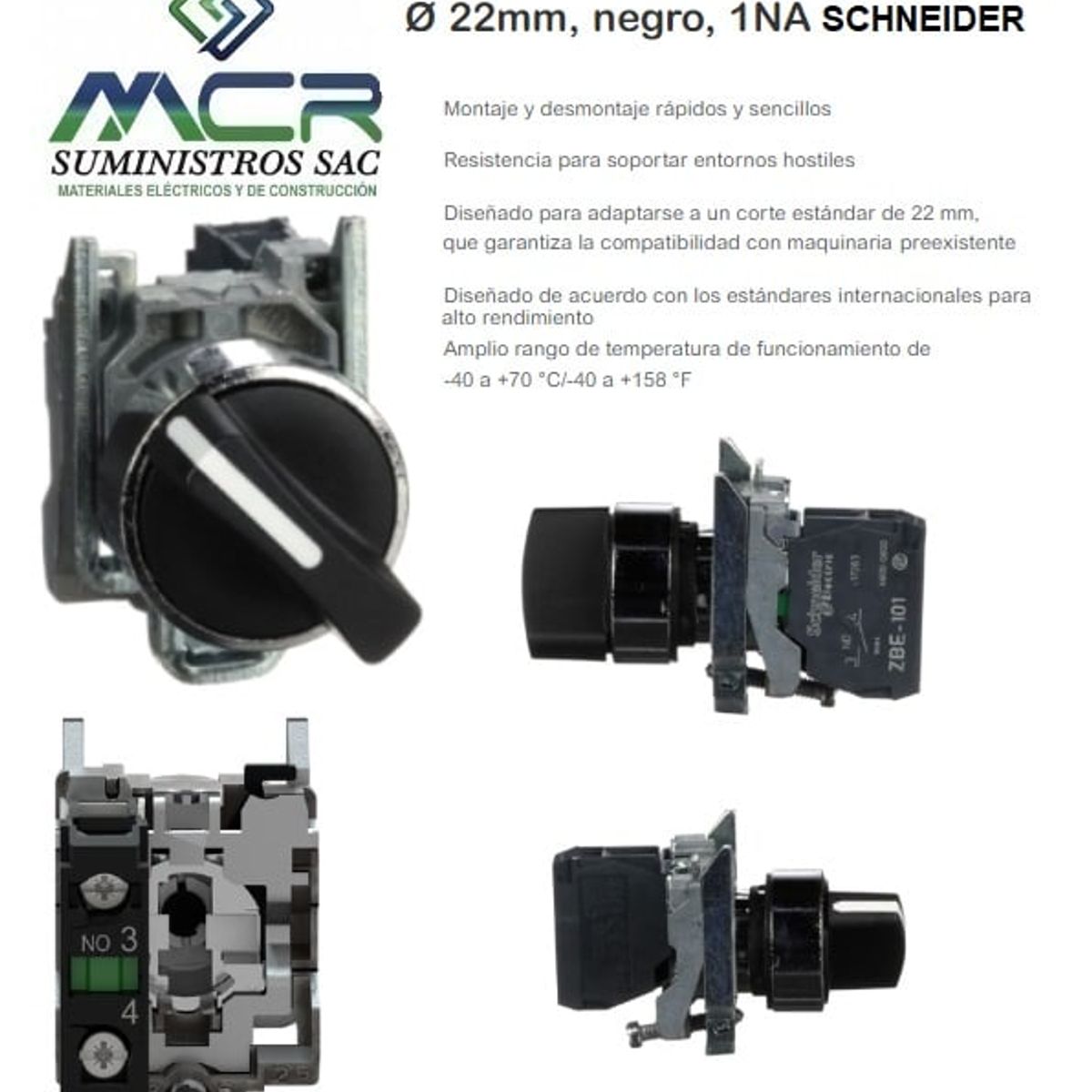 SCHNEIDER ELECTRIC - SELECTOR 2 POSICIONES METALICO NEGRO 1NA DIAMETRO 22MM Schneider