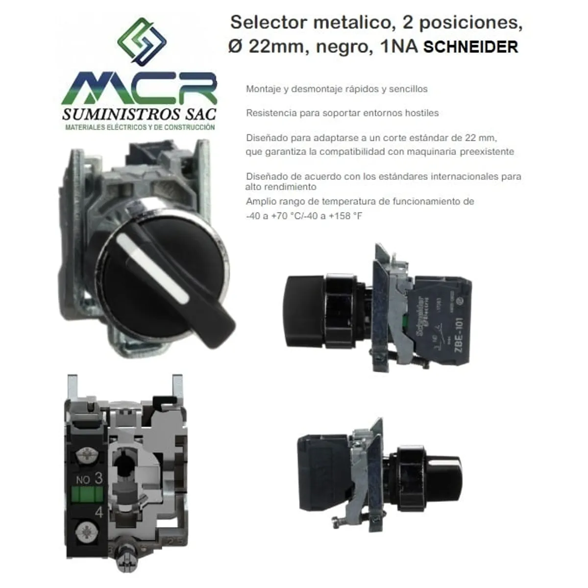 SCHNEIDER ELECTRIC - SELECTOR 2 POSICIONES METALICO NEGRO 1NA DIAMETRO 22MM Schneider
