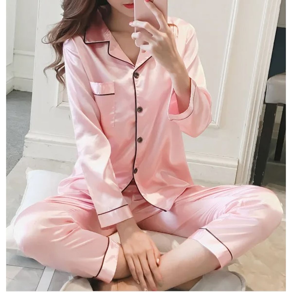 GENERICO - Pijama Palo Rosa M manga larga para mujer