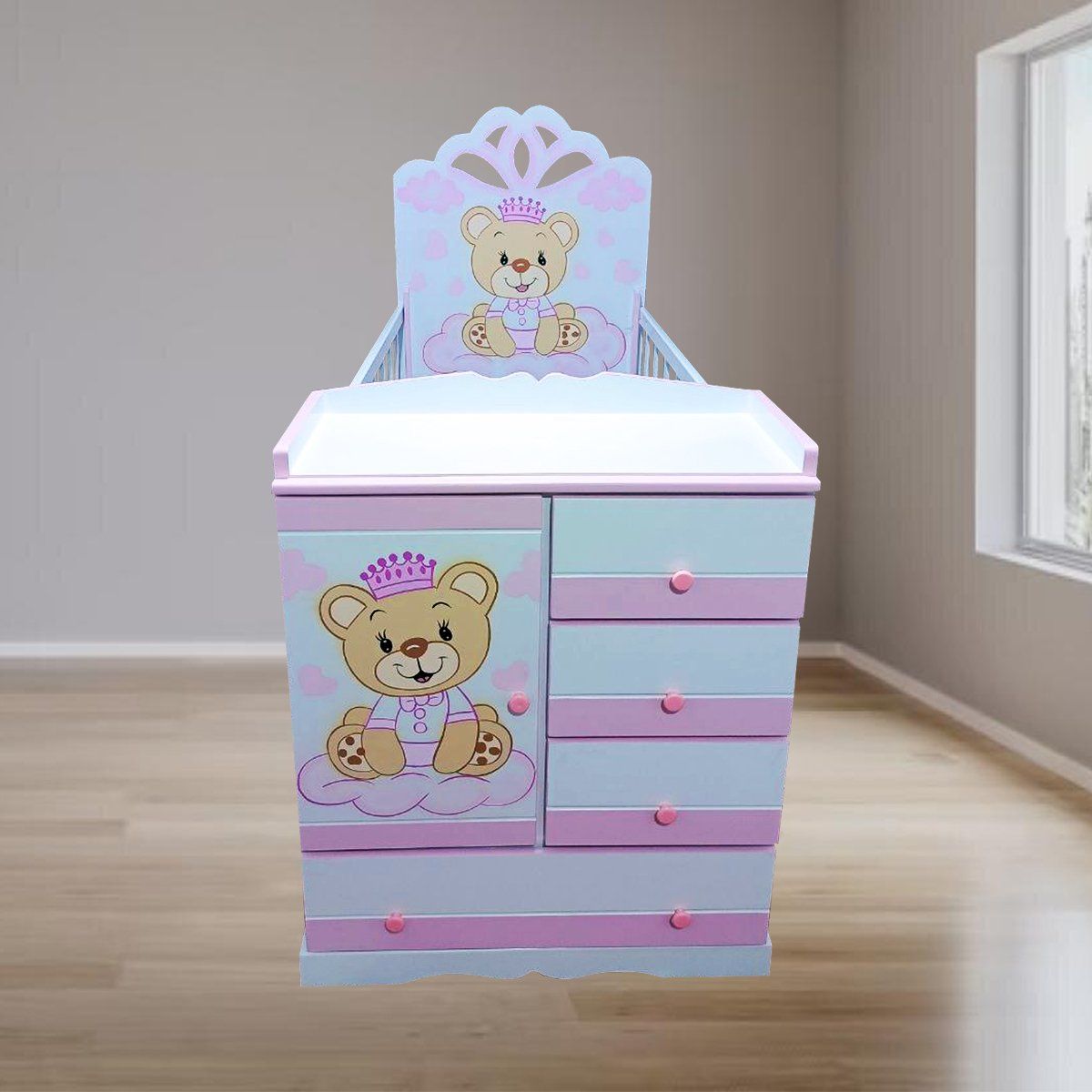 GENERICO - Cuna modelo osita rosado - multicuna