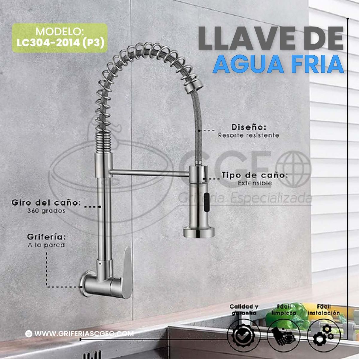 XM - GRIFERÍA DE COCINA RESORTE PARED MATE LC304-2014 P3