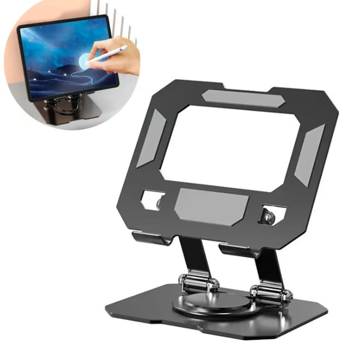 SEISA - Soporte para tablet Plegable giratorio de 360 Portatil Base Aluminio.