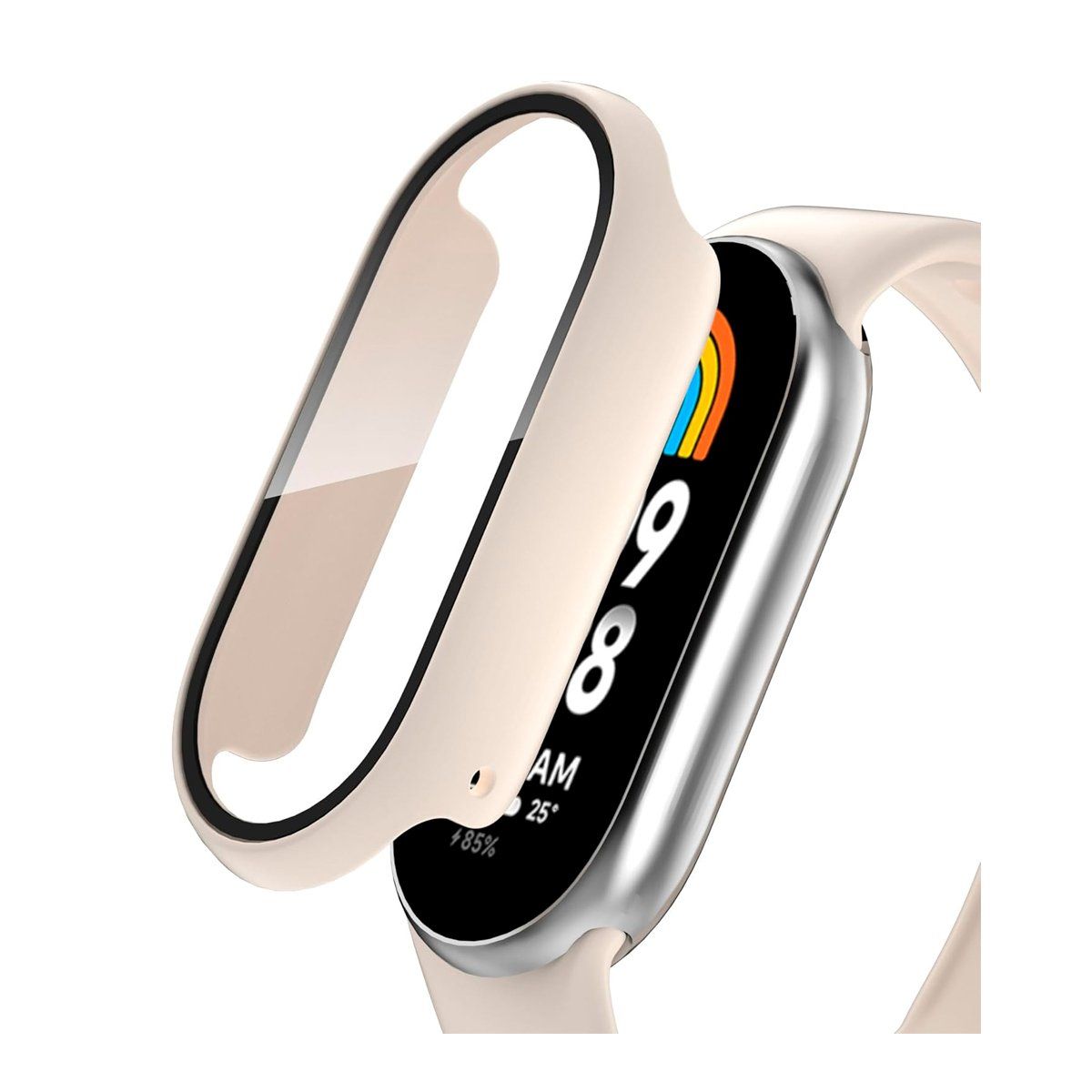 GENERICO - Case Bumper con Mica Incorporado para Xiaomi Band 9 - Beige