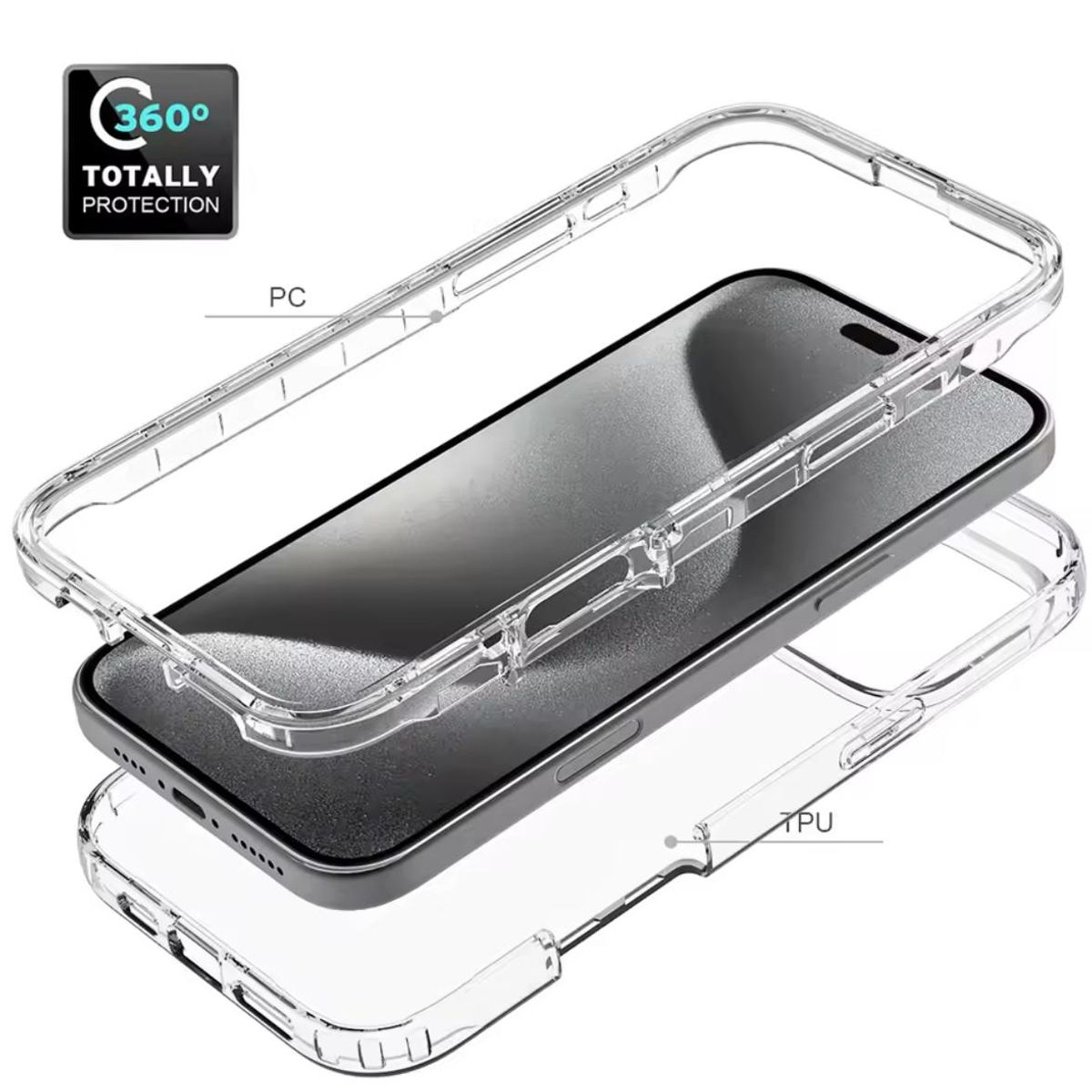 GENERICO - Case 360 Son 3 En 1 Transparente Para Iphone 14 PRO