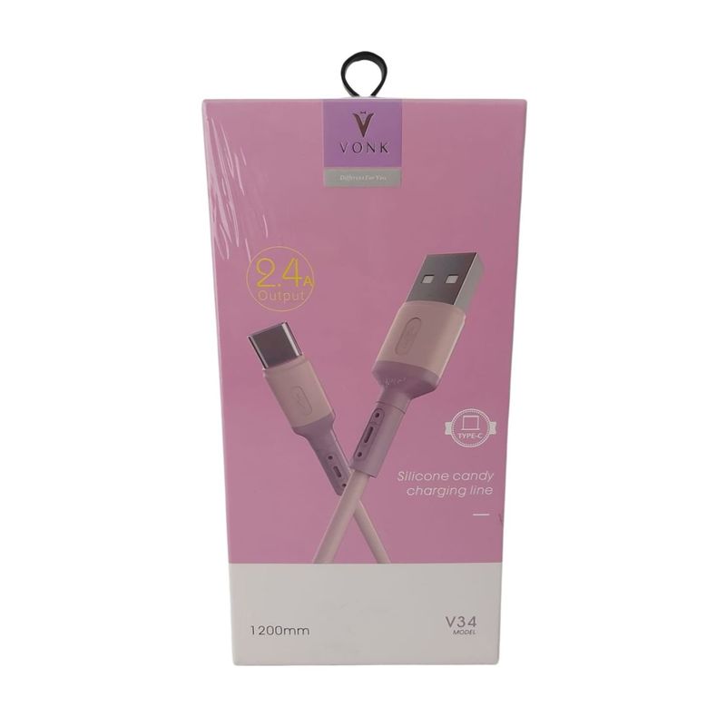 GENERICO - Cable USB tipo C Silicona Líquida Reforzado 1.20 m - Rosado