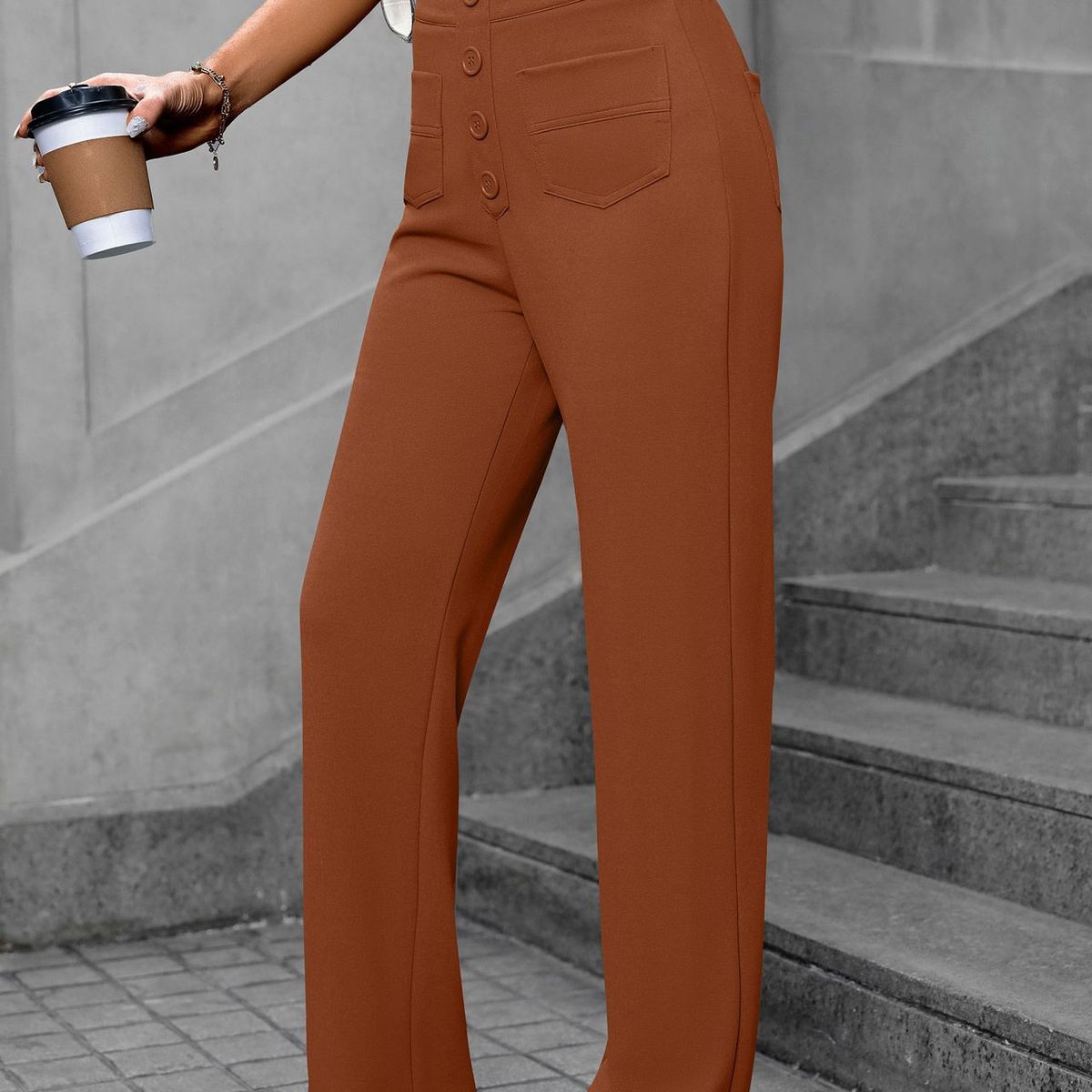 BLWOENS - Pantalones largos de primavera y otoño para mujer - Marrón