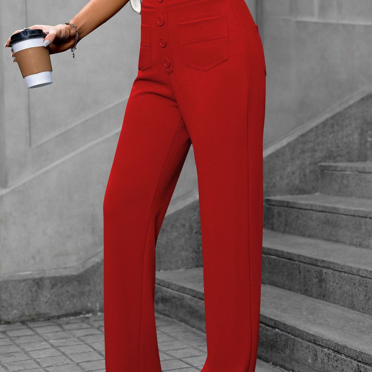 BLWOENS - Pantalones largos de primavera y otoño para mujer - Rojo