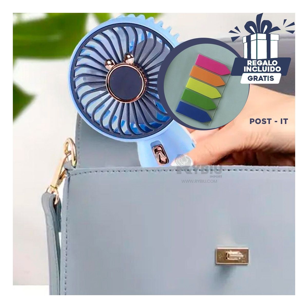 RYBIU IMPORT - Mini Enfriador con Orejitas Azul Y+Banderitas Adhesivas