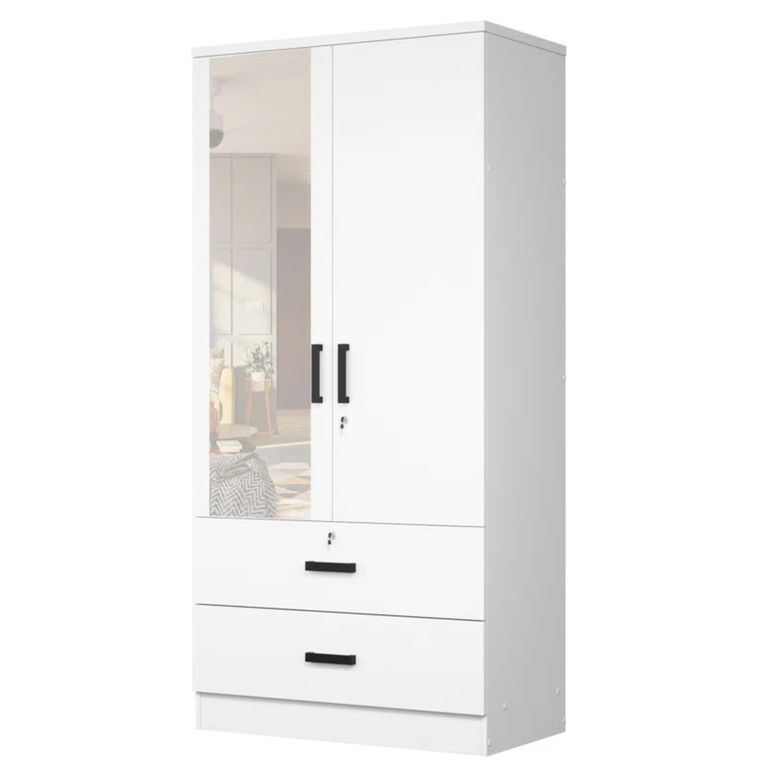 Ropero Moderno con Espejo Meg 2 Puertas 2 Cajones Blanco R&R MUEBLES ...