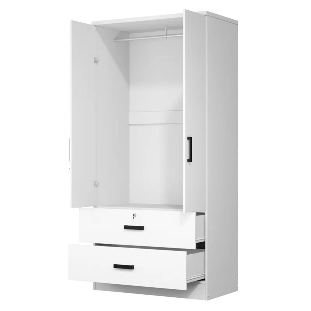 GENERICO - Ropero Moderno con Espejo Meg 2 Puertas 2 Cajones Blanco R&R MUEBLES