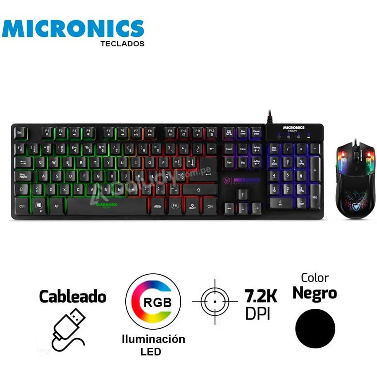 MICRONICS - Kit Teclado + Mouse Gamer Micronics Neon - MIC GT1000  Anti-Ghosting