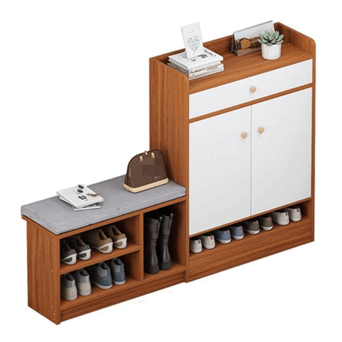 GENERICO - Zapatera Kamil con Asiento Caramelo y Blanco Petrox Home