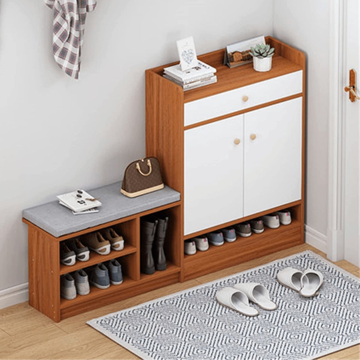 GENERICO - Zapatera Kamil con Asiento Caramelo y Blanco Petrox Home