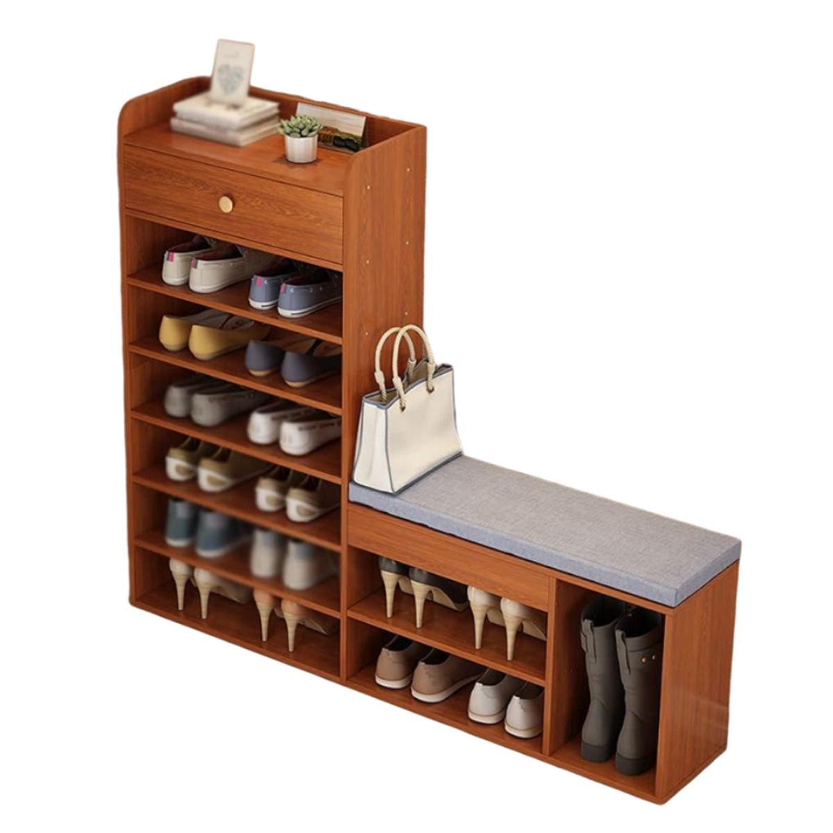 GENERICO - Zapatera Genova con Asiento Caramelo y Blanco Petrox Home