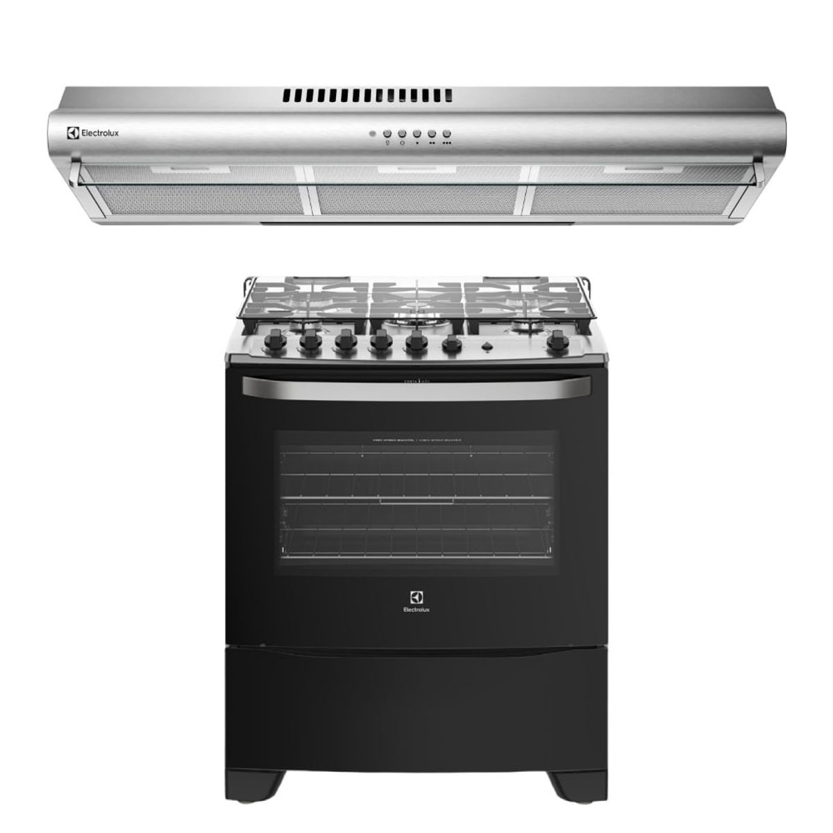 ELECTROLUX - Combo: Cocina a Gas con 5 quemadores 76USM + Campana Extractora 80cm EJSE302TBJS Electrolux