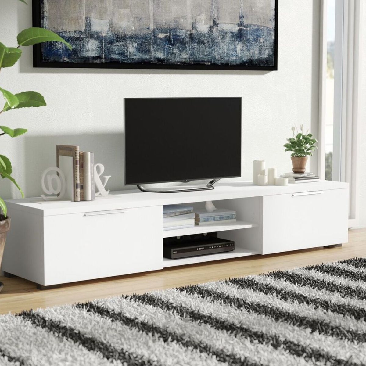GENERICO - Mesa de TV 55" Moderno Clara Color  Blanco 180 cm R&R MUEBLES