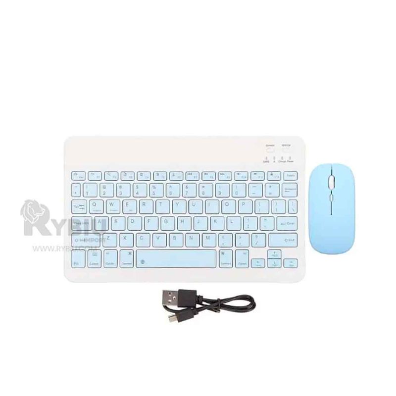 RYBIU IMPORT - Set Portatil Mouse y Teclado Tono Celeste Y+Gift MiniAgenda