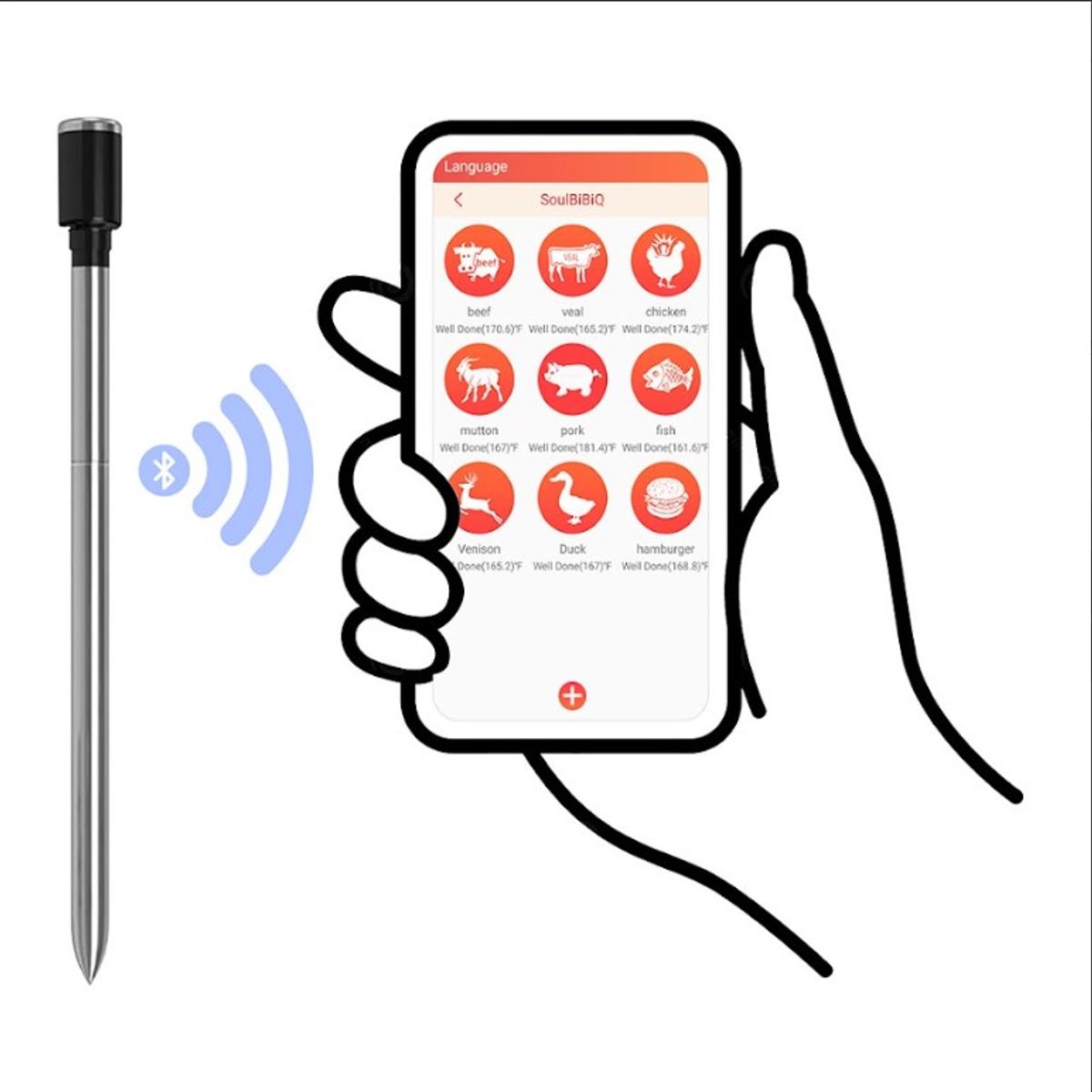 MR GRILL - Termómetro Inalámbrico con Conexión Bluetooth