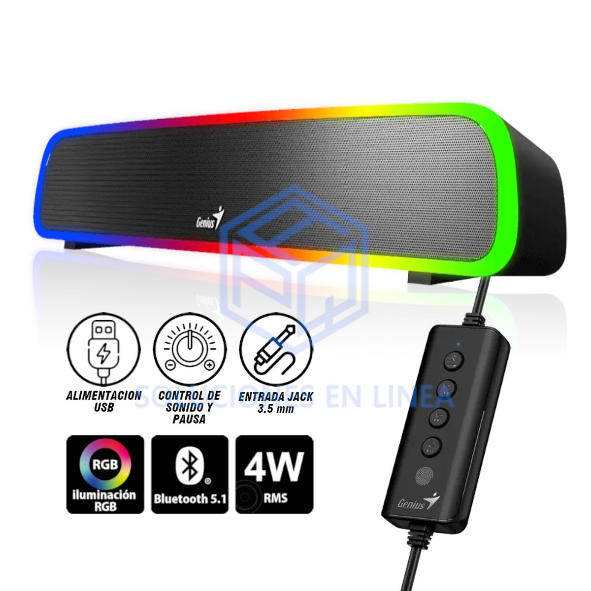 GENIUS - PARLANTE GENIUS SOUND BAR 200BT RGB BT LINE-IN USB-POWER BLACK