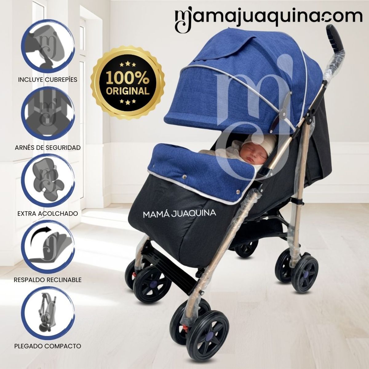 BABY - Coche Bastón de Lujo «DIXIE»  Dark Blue