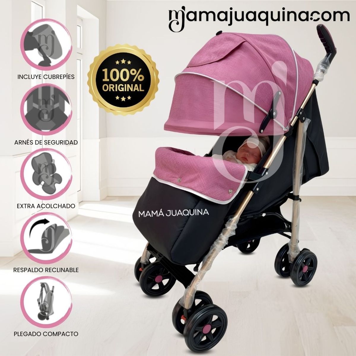 BABY - Coche Bastón de Lujo «DIXIE» Light Pink