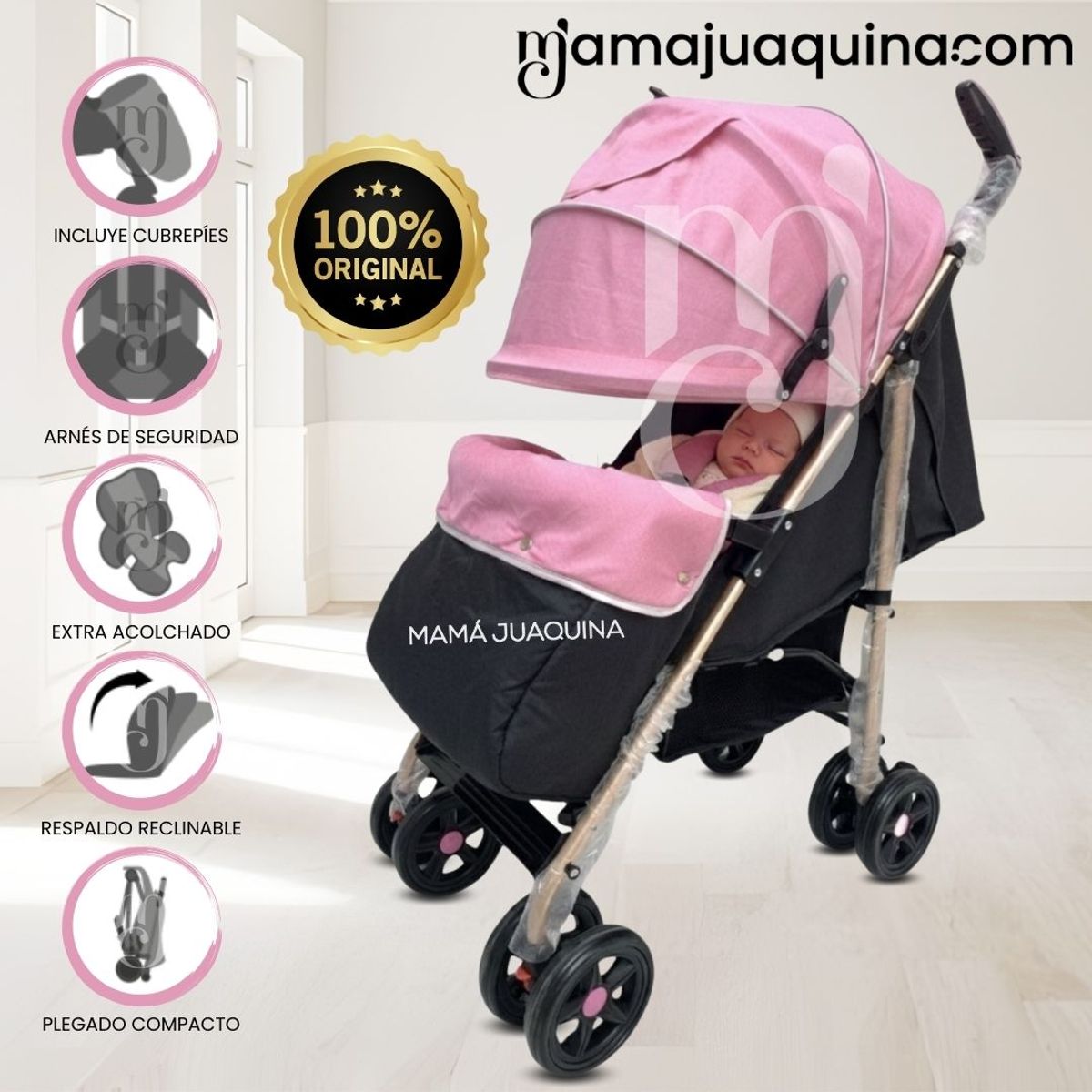 BABY - Coche Bastón de Lujo «DIXIE»  Pink