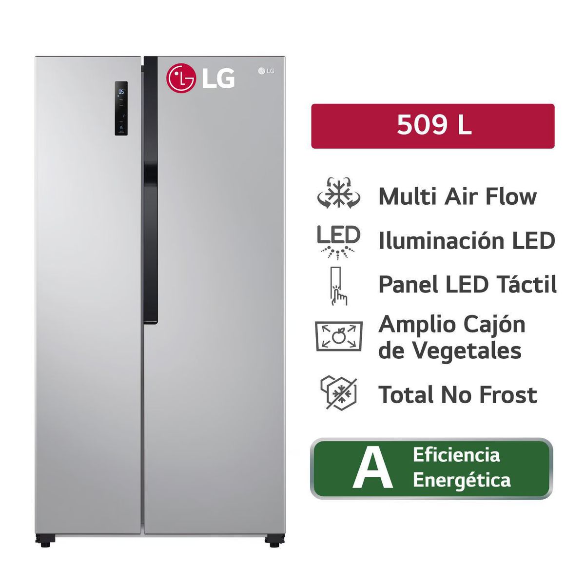 LG - Refrigeradora LG LS51BPP Side By Side Smart Inverter 509L Plateado
