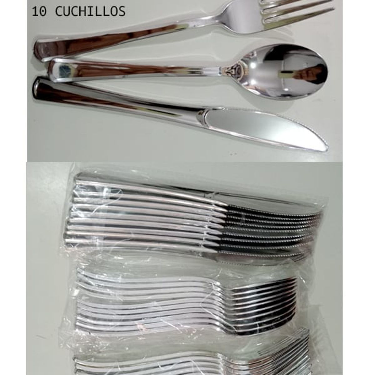 GENERICO - Descartables Cuchara Tenedor Cuchillo Plateado Set X30