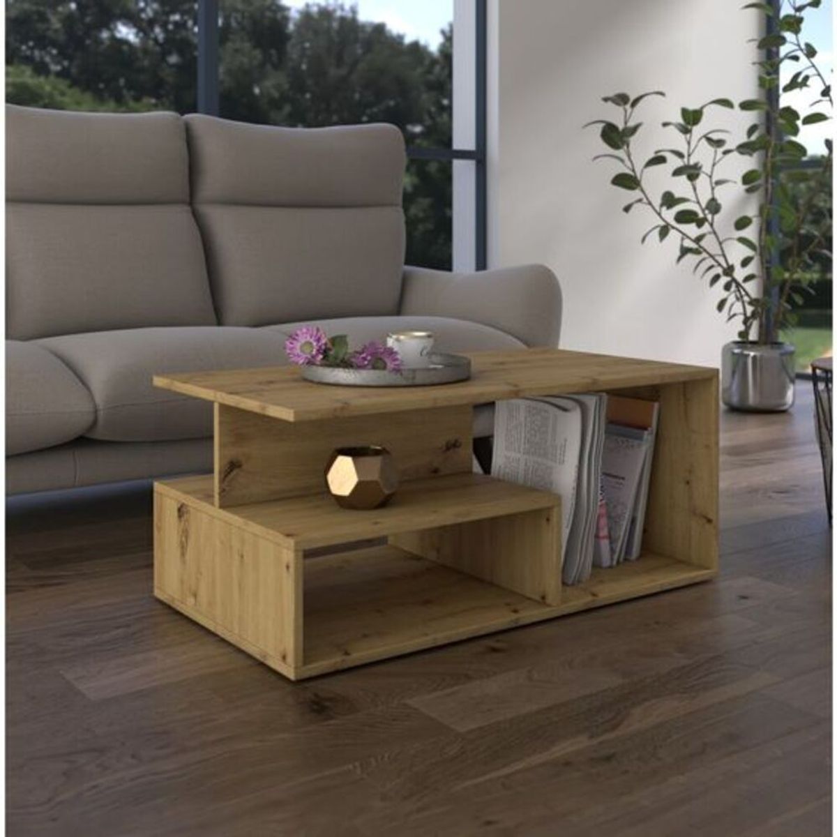 GENERICO - Mesa de Centro Moderna Mike color Duna con estantes R&R Muebles