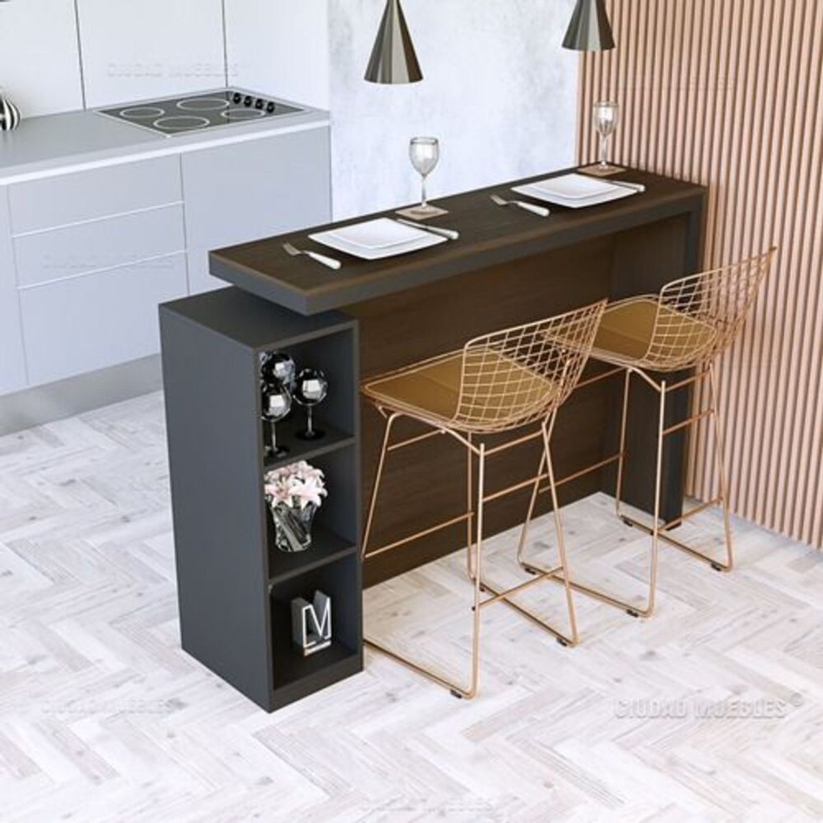 GENERICO - Mesa Barra Desayunador  Moderna París 2 Personas R&R MUEBLES