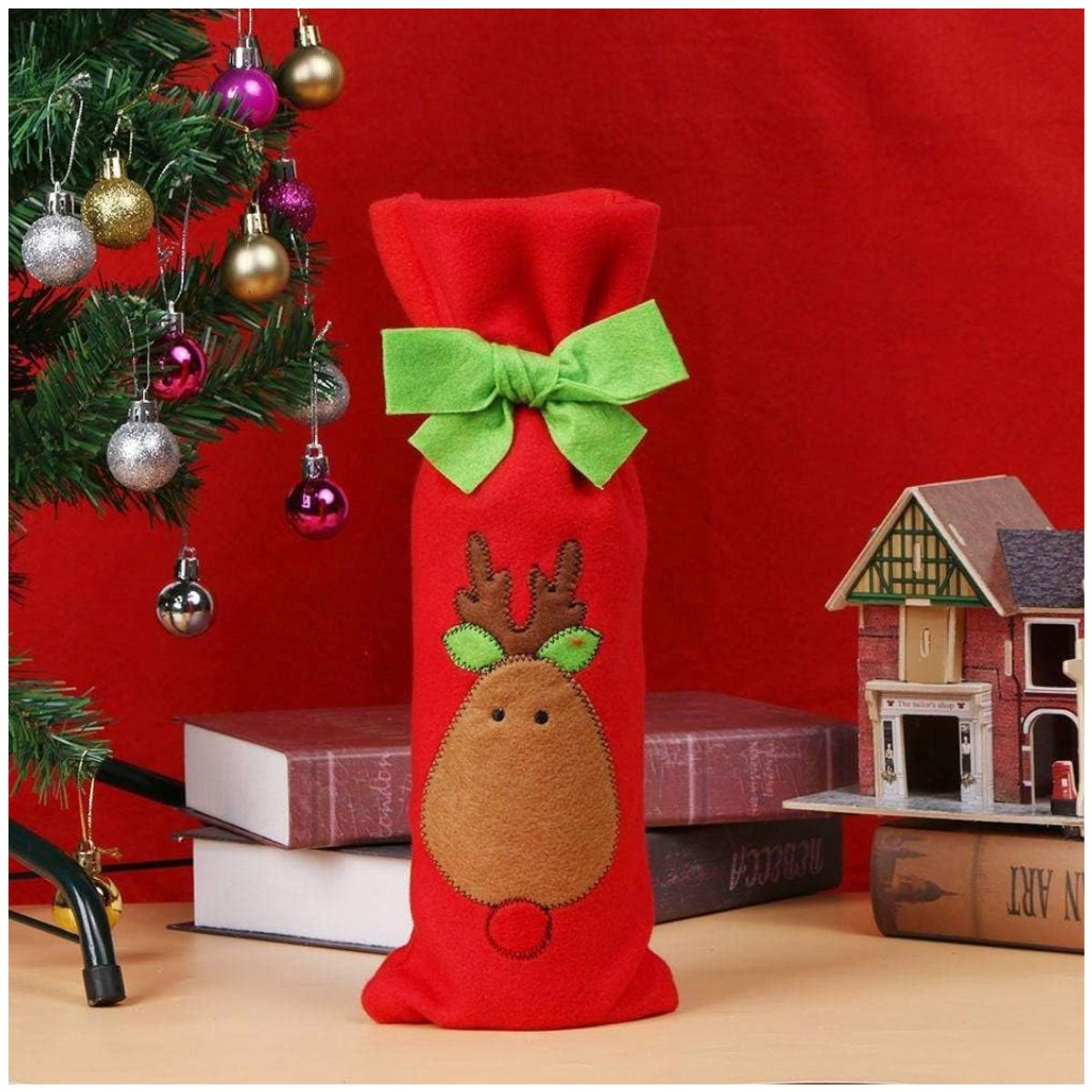 INSPIRA MARKET - Funda para botella de vino navideño Pack x3