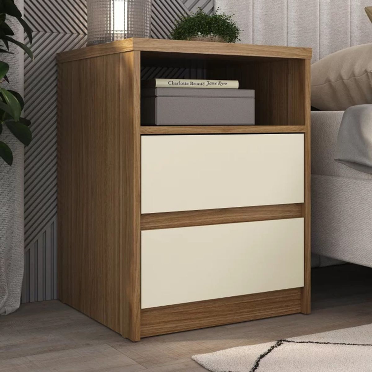 GENERICO - Velador Moderno Minase Blanco y Marrón R&R MUEBLES