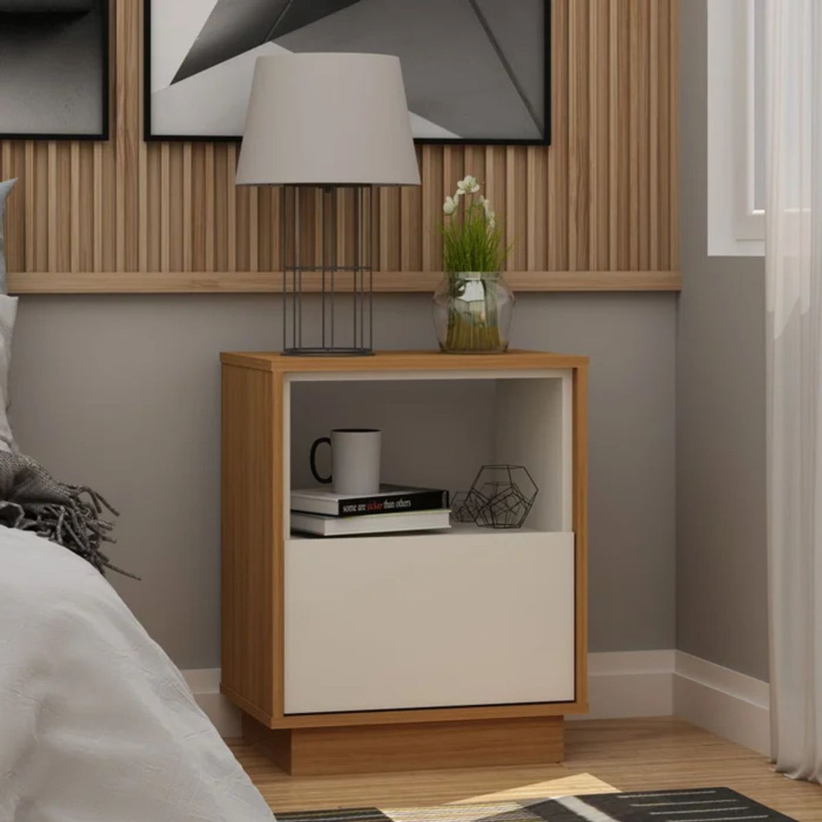 GENERICO - Velador Moderno Kengo Blanco y Marrón R&R MUEBLES