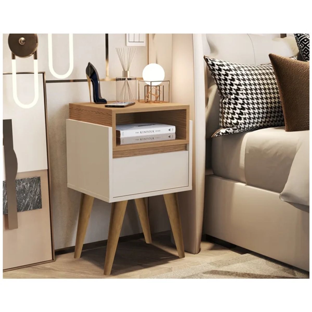 GENERICO - Velador Moderno Inori Blanco y Marrón R&R MUEBLES