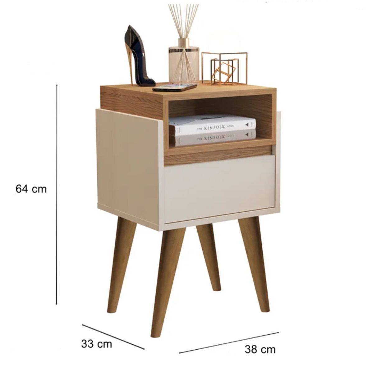 GENERICO - Velador Moderno Inori Blanco y Marrón R&R MUEBLES