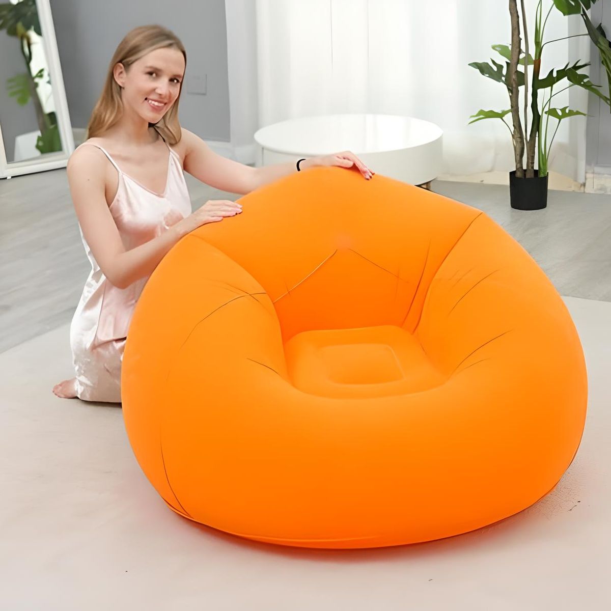 GENERICO - PUFF SILLÓN SOFÁ CAMA INFLABLE TERRAZA NARANJA 110X110X85