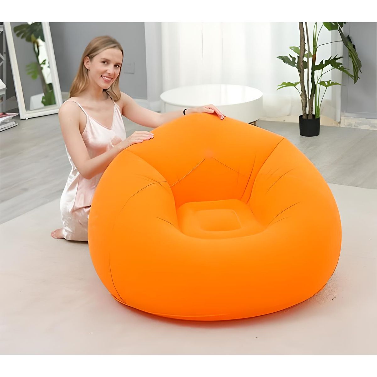 GENERICO - PUFF SILLÓN SOFÁ CAMA INFLABLE TERRAZA NARANJA 110X110X85