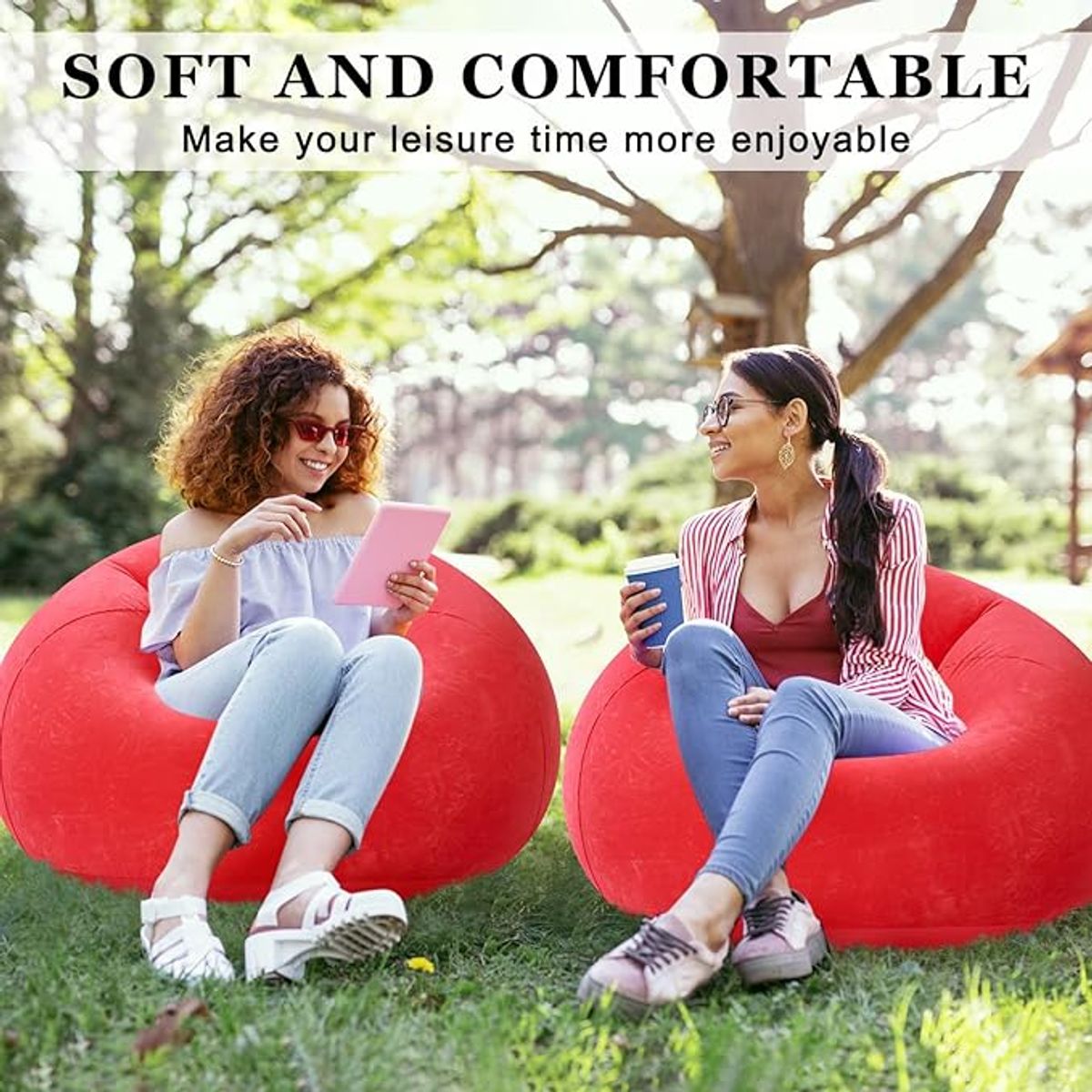 GENERICO - PUFF SILLÓN SOFÁ CAMA INFLABLE TERRAZA ROJO