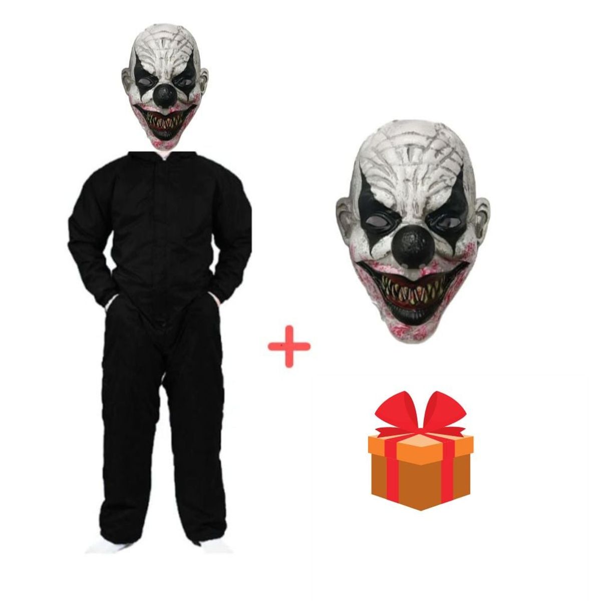 GENERICO - Disfraz Completo con máscara de payaso terror TALLA S