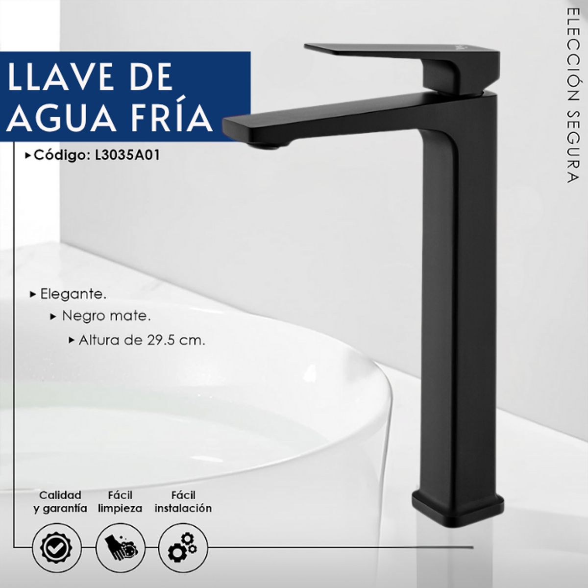 GENERICO - LLAVE PARA LAVATORIO ALTO MUEBLE NEGRO L3035A01