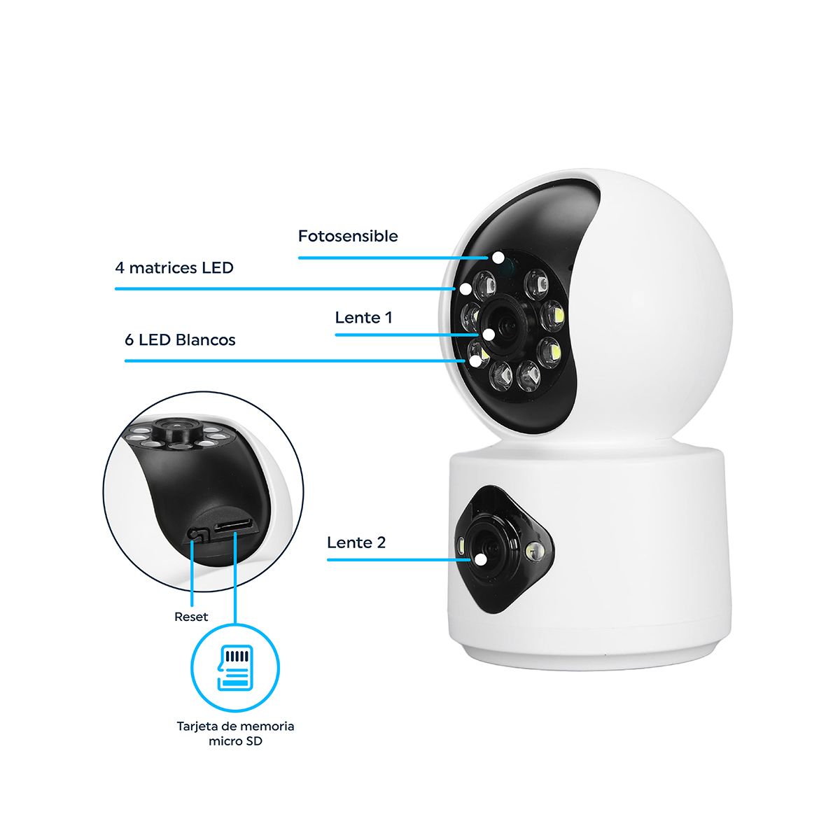 TRENDY TECH E I R L - Camara de seguridad doble lente wifi 360 Full HD interior vision nocturna