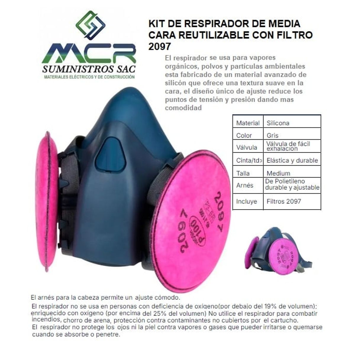 GENERICO - RESPIRADOR DE MEDIA CARA REUTILIZABLE CON 2 FILTROS 2097