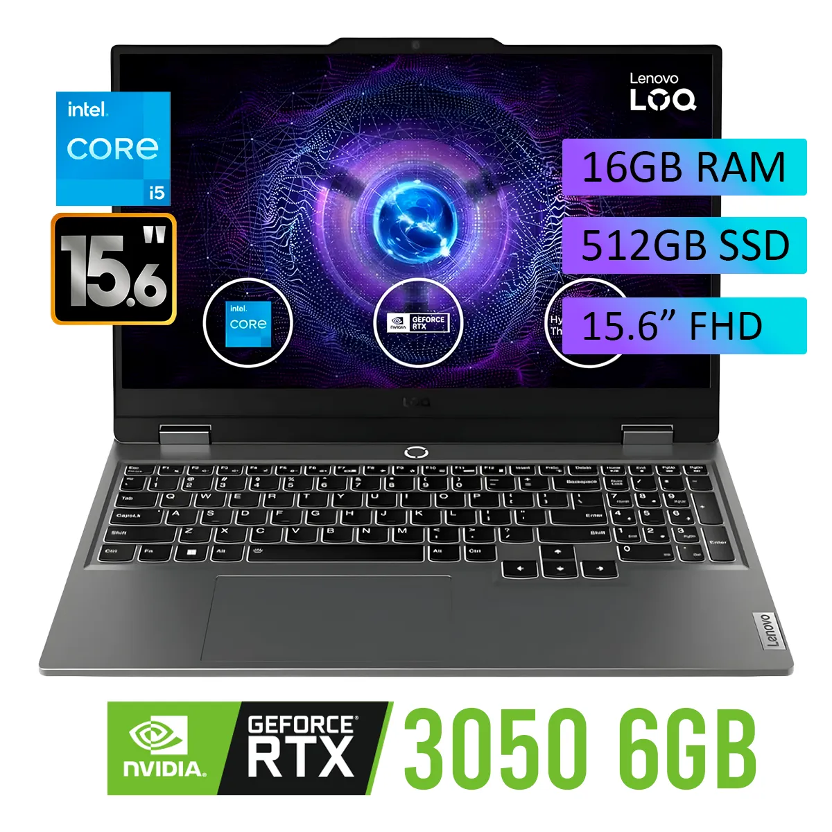 LENOVO - Laptop Lenovo LOQ 15IAX9 Intel Core i5-12450HX Ram 16Gb SSD 512Gb RTX 3050 15,6" FHD WIN 11
