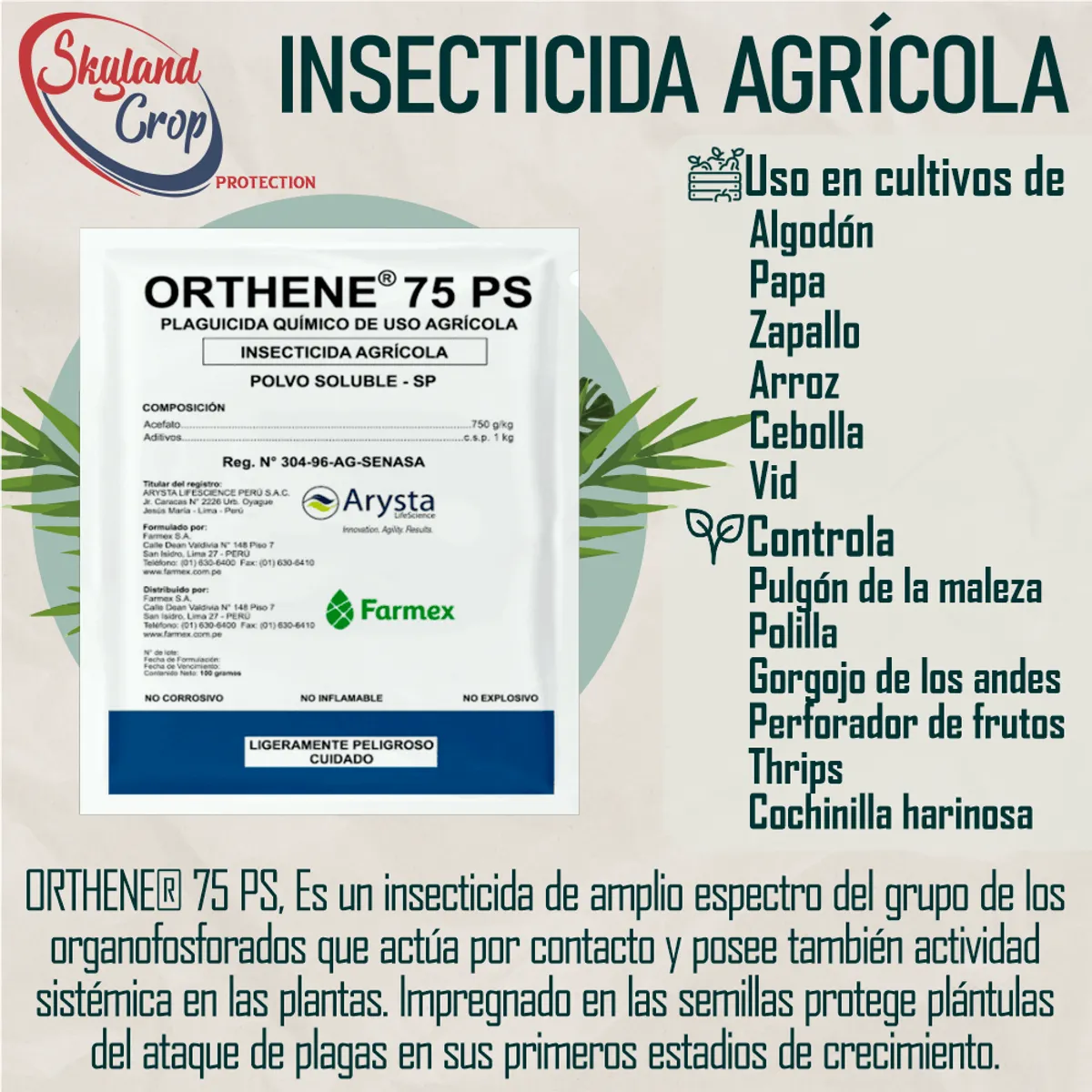 GENERICO - ORTHENE 100gr  INSECTICIDA AGRÍCOLA