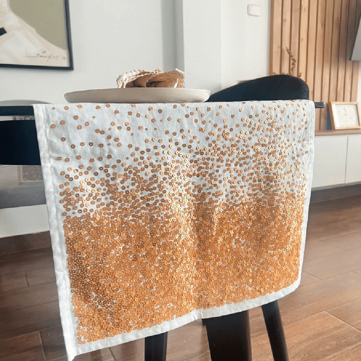 GENERICO - Camino de Mesa Lentejuelas Dorado 150x42 cm