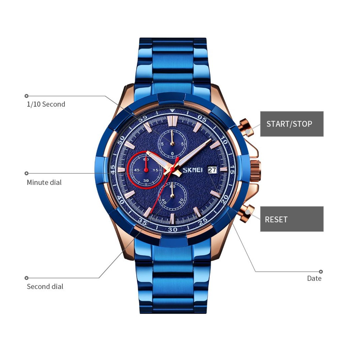SKMEI - Reloj Skmei 9192 AZUL CORREA ACERO CRONOMETRO