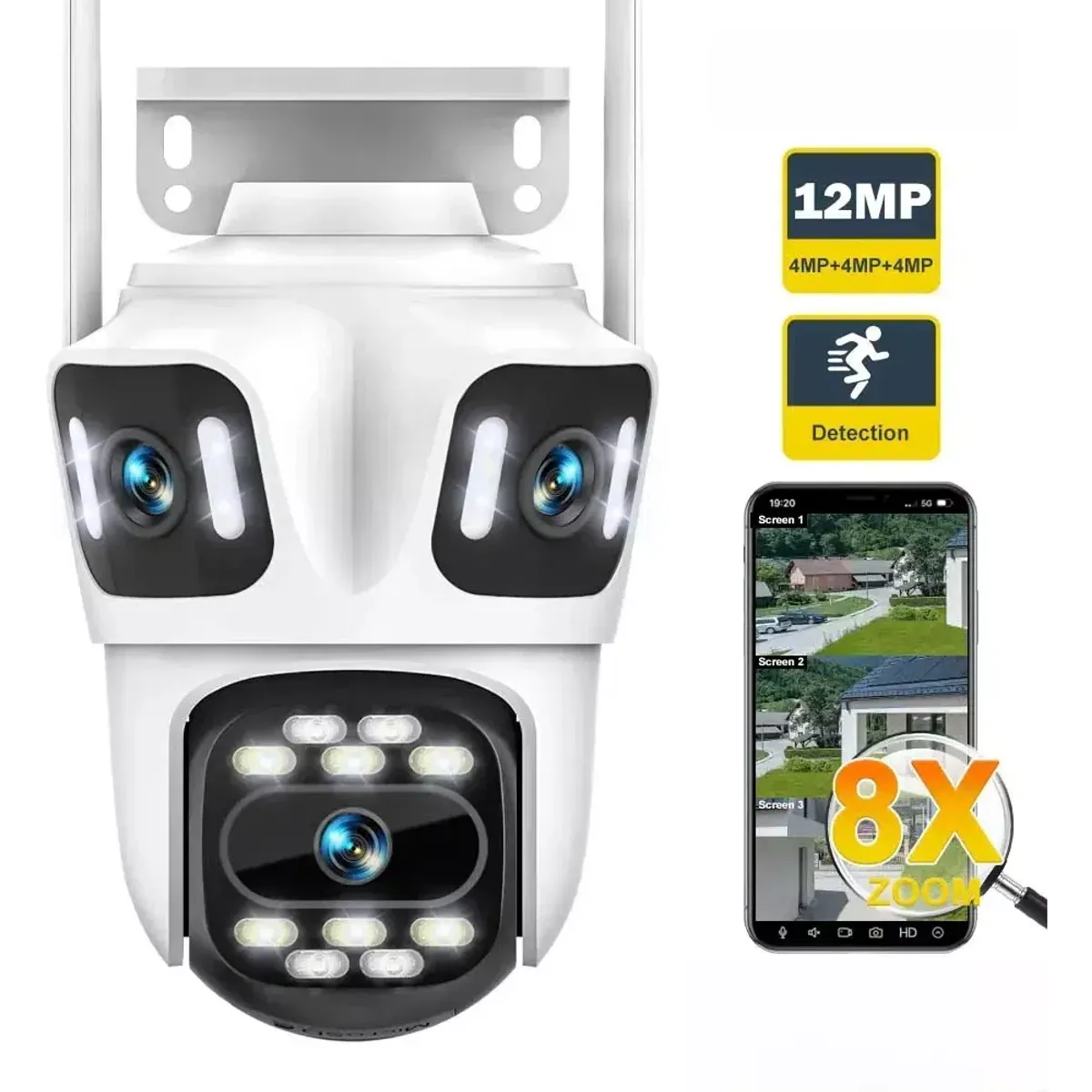 TRENDY TECH E I R L - Cámara de Seguridad IP Triple Lente Exterior Ultra HD Wifi 360 4k Zoom