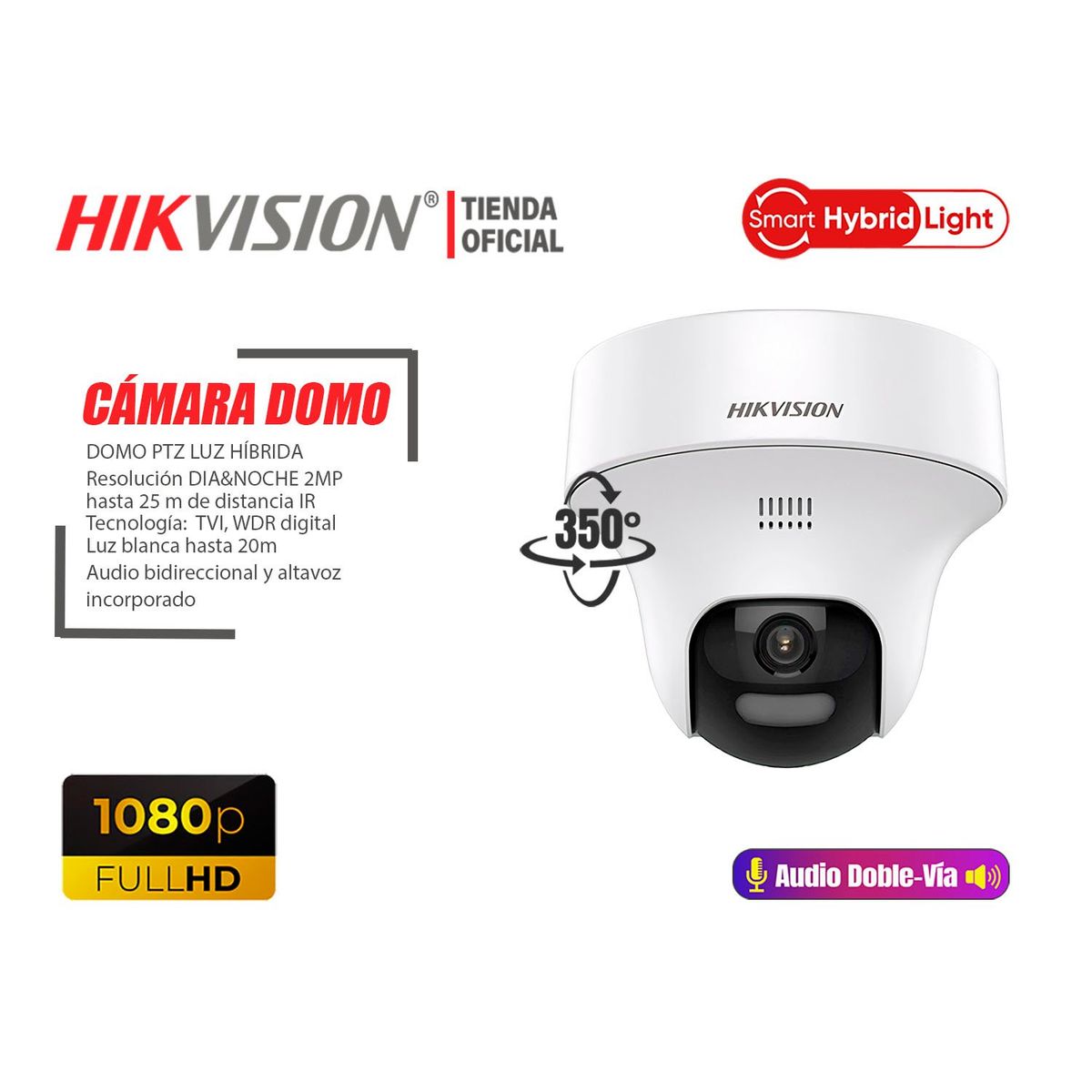 HIKVISION - Camaras Vigilancia Kit 8 Full HD Audio Bidireccional Smart Light 2 Domo PT 1TB