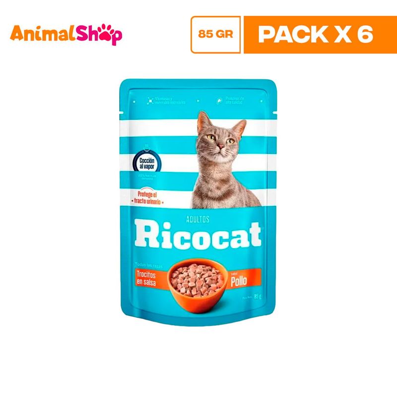 RICOCAT - RICOCAT ADULTO TROCITOS POLLO POUCH 85GR X6 UN